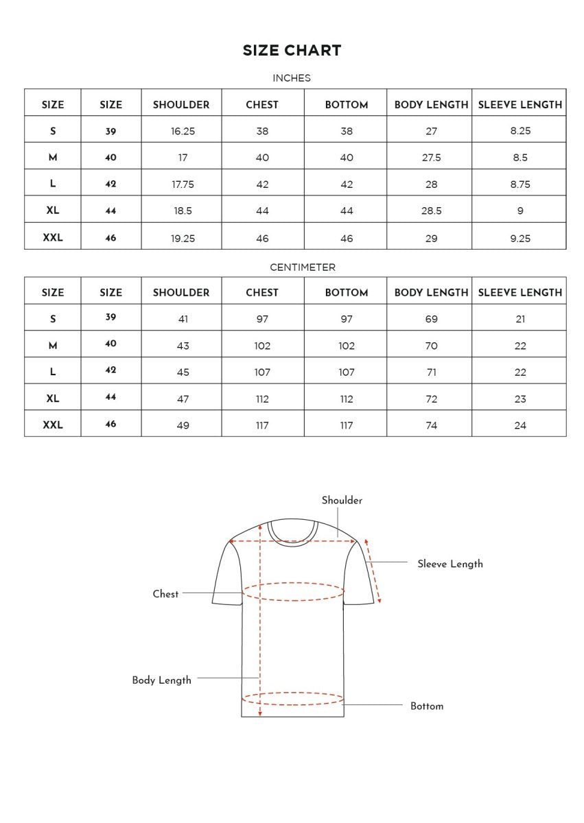 Size chart for Inches