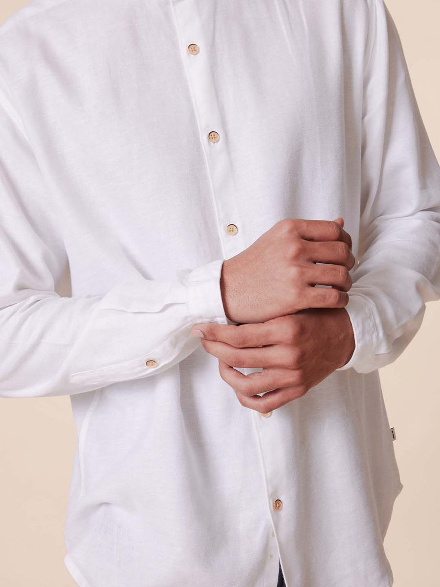 Extended Mandarin Collar White Shirt - Explore