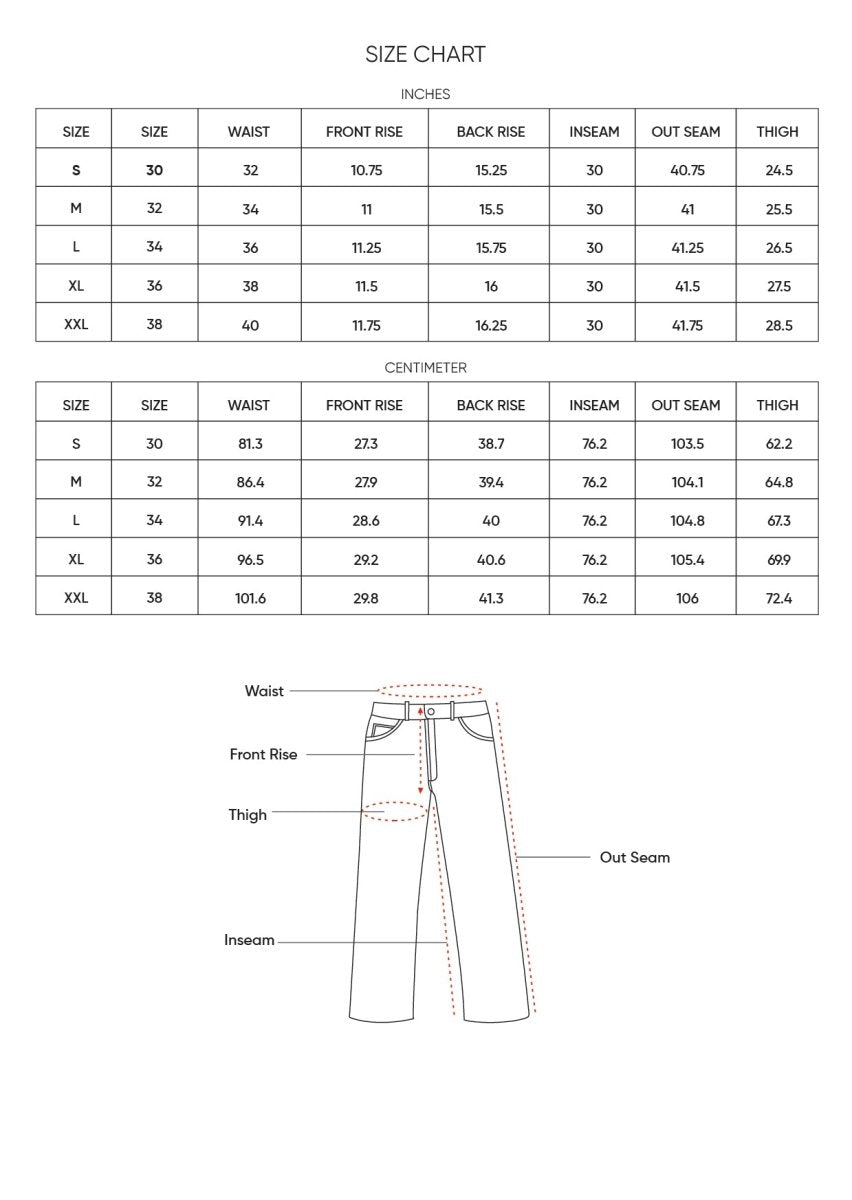 Size chart for Inches