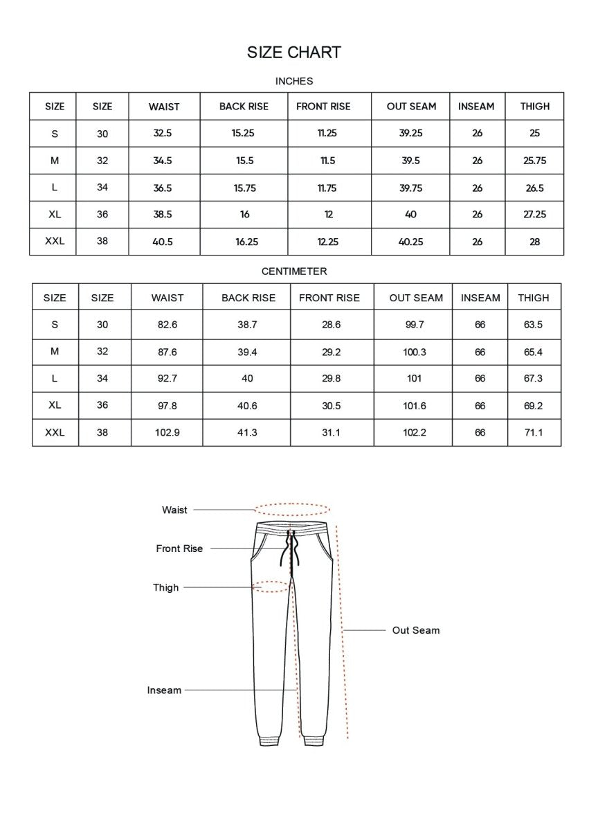 Size chart for Inches