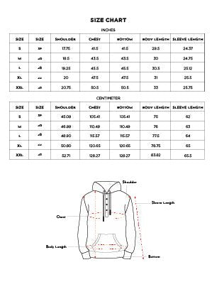 Size chart for Inches