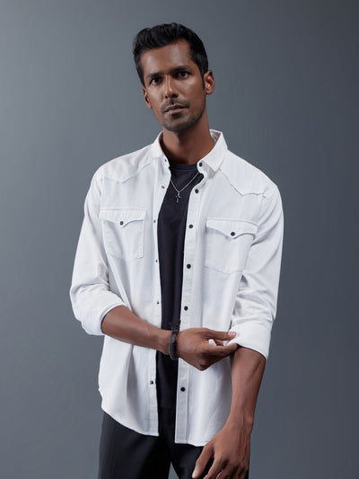 Caravan - Rana's White Cotton Twill Contrast Button Shirt
