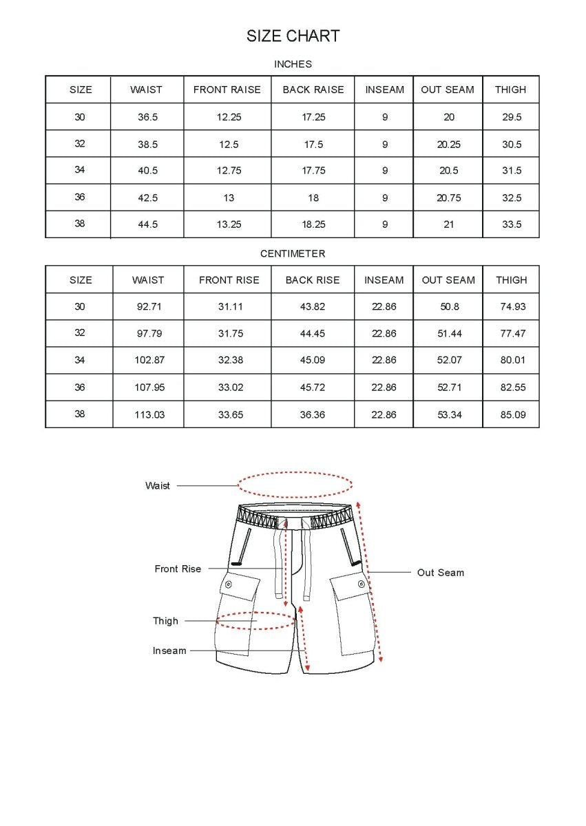 Size chart for Inches