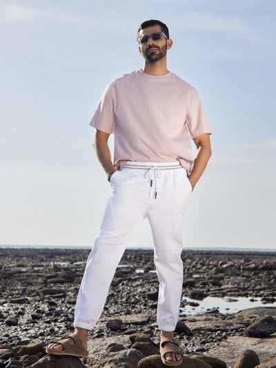 Voyager White Elasticated Drawstring Joggers