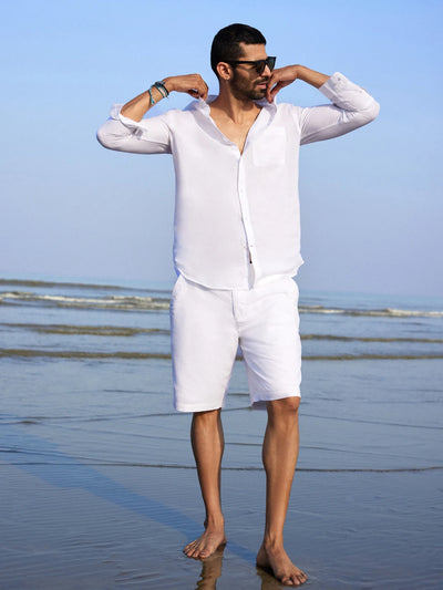 White cotton & linen Mandarin collar shirt Zephyr