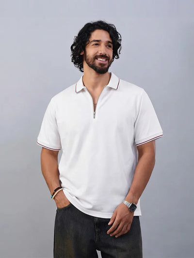 Bolt White Cotton Polo T-Shirt in style