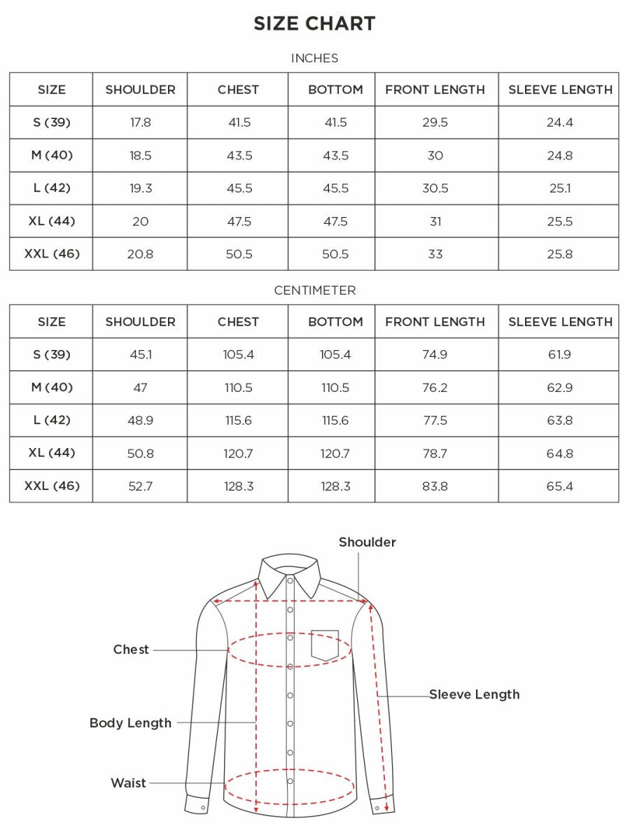 Size chart for Inches