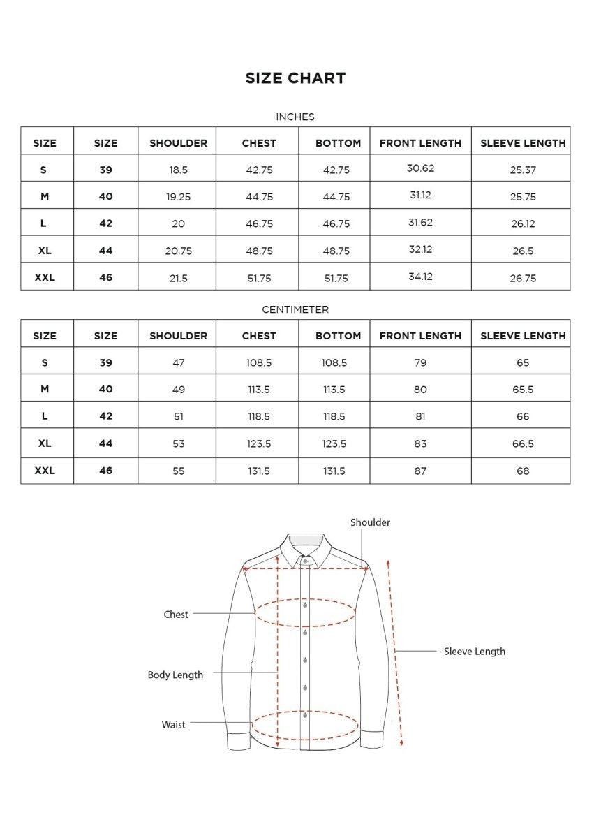 Size chart for Inches