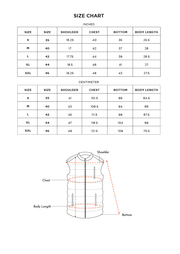 Size chart for Inches