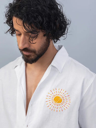Lumere White Embroidered Cotton Linen Shirt Embroidered zoom