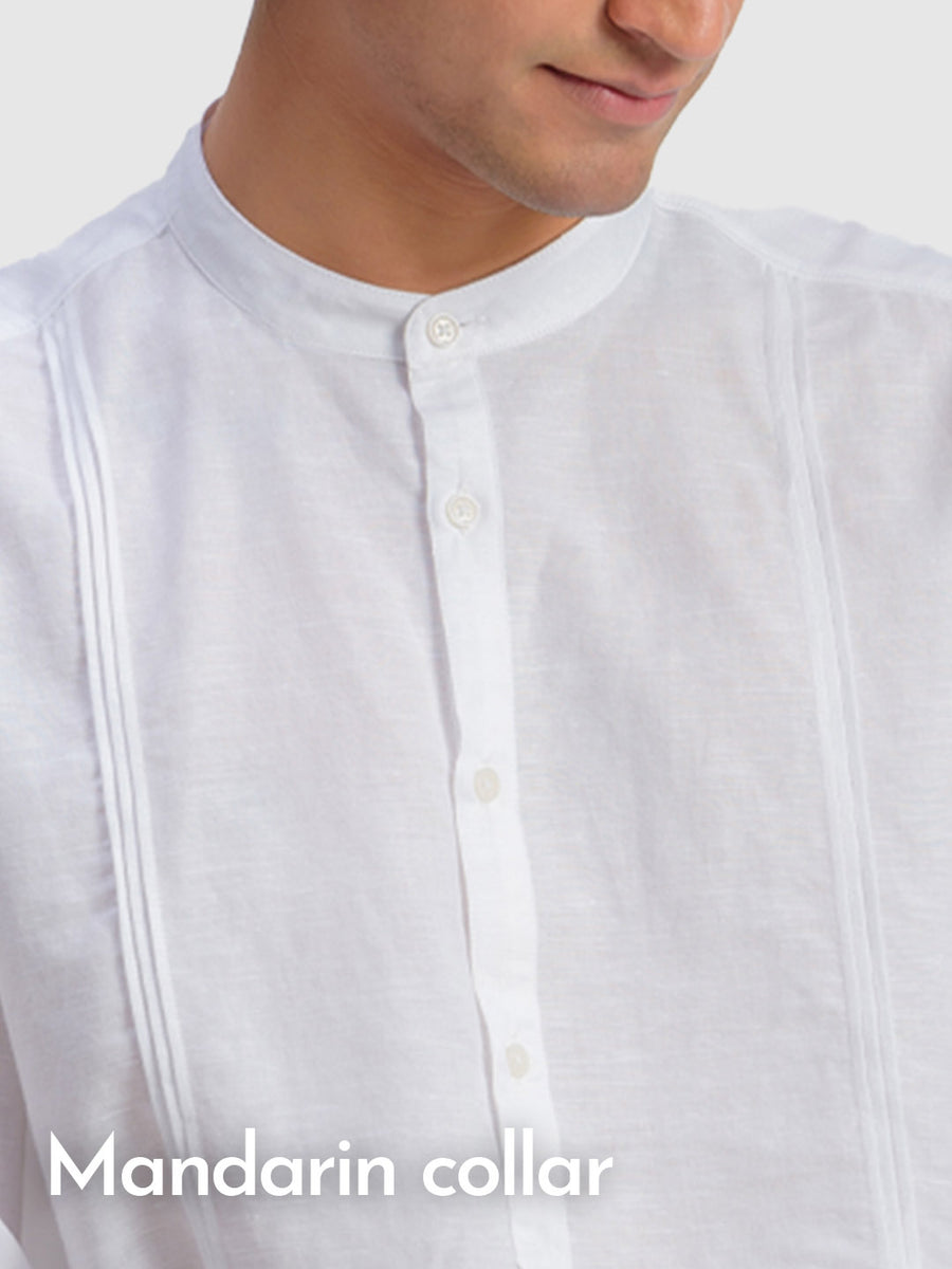 Soft Finish Mandarin Collar White Kurta - Spirited