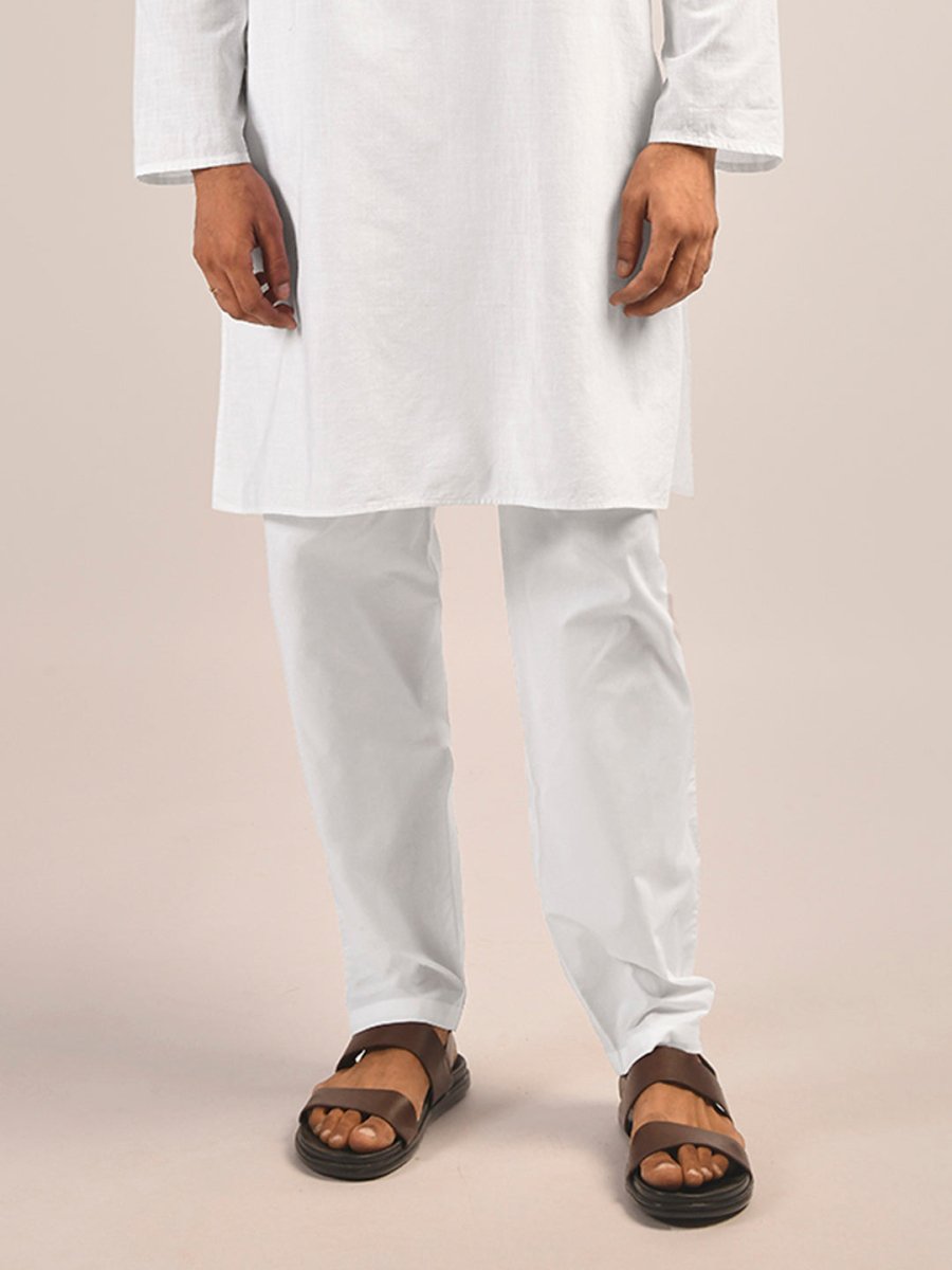 Men’s 100% Cotton White Pajamas with Pockets - Noirvana
