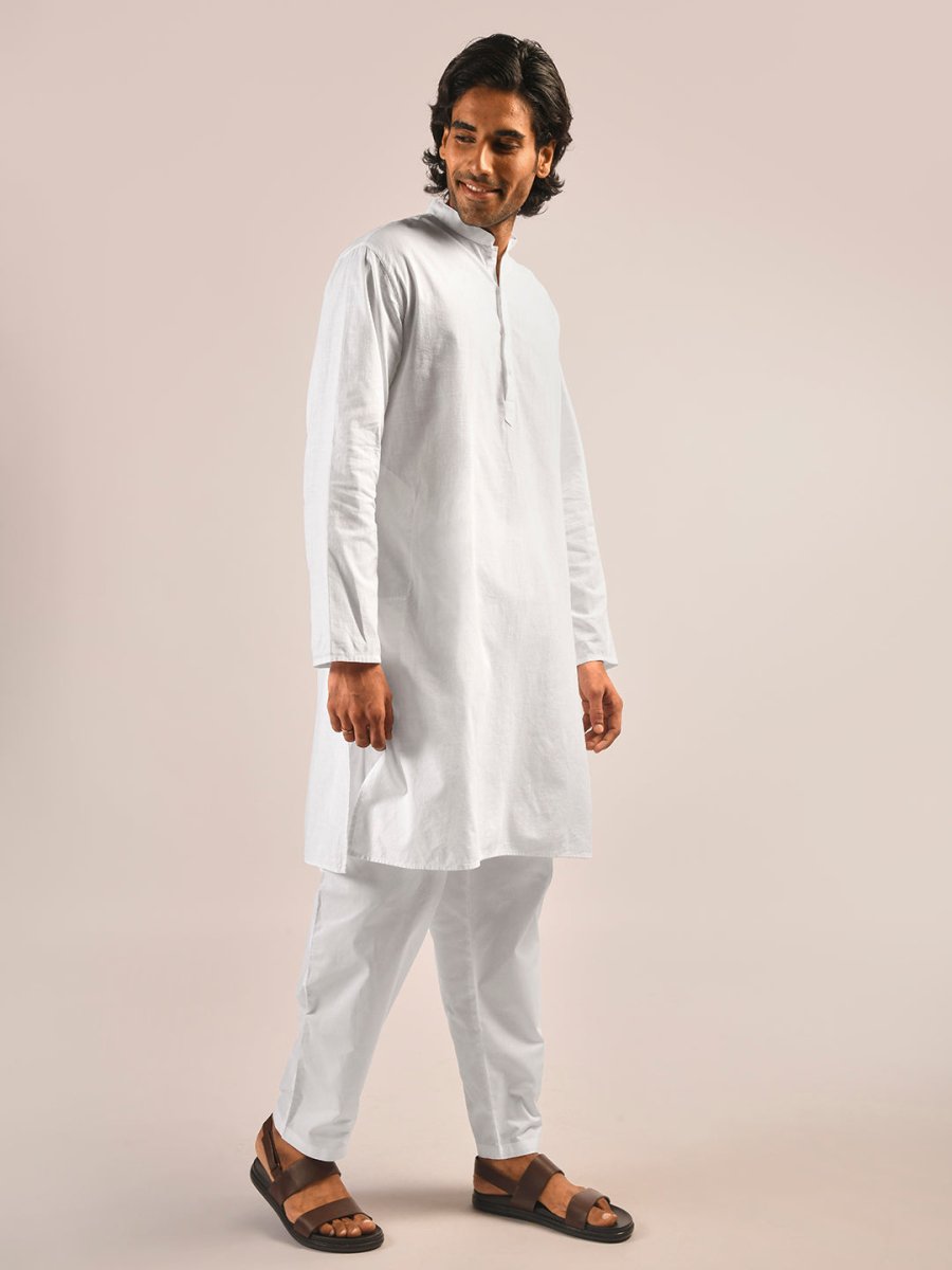 Men’s 100% Cotton White Pajamas with Pockets - Noirvana