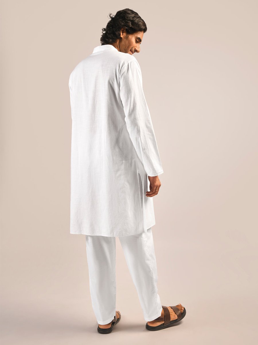 Men’s 100% Cotton White Pajamas with Pockets - Noirvana