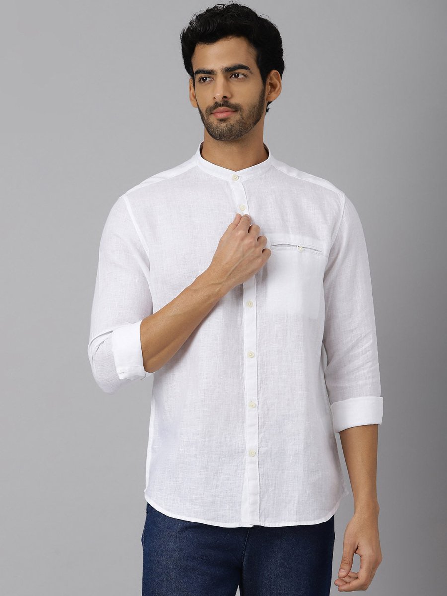 Mandarin Collar Welt Pocket Linen Shirt - Mellow