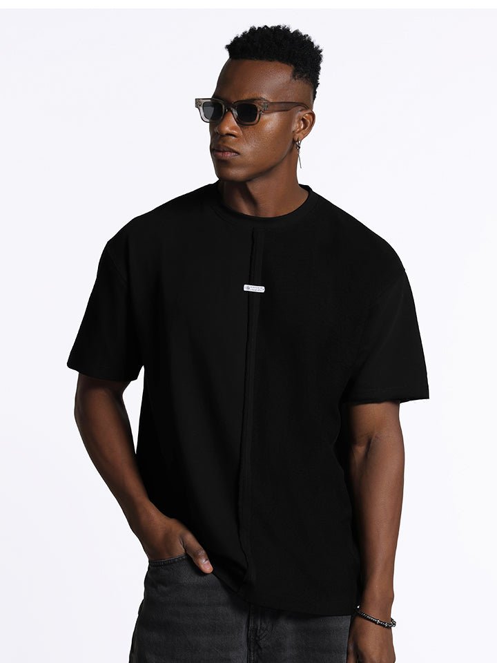 crew neck collar oversized Cotton Black T-shirt