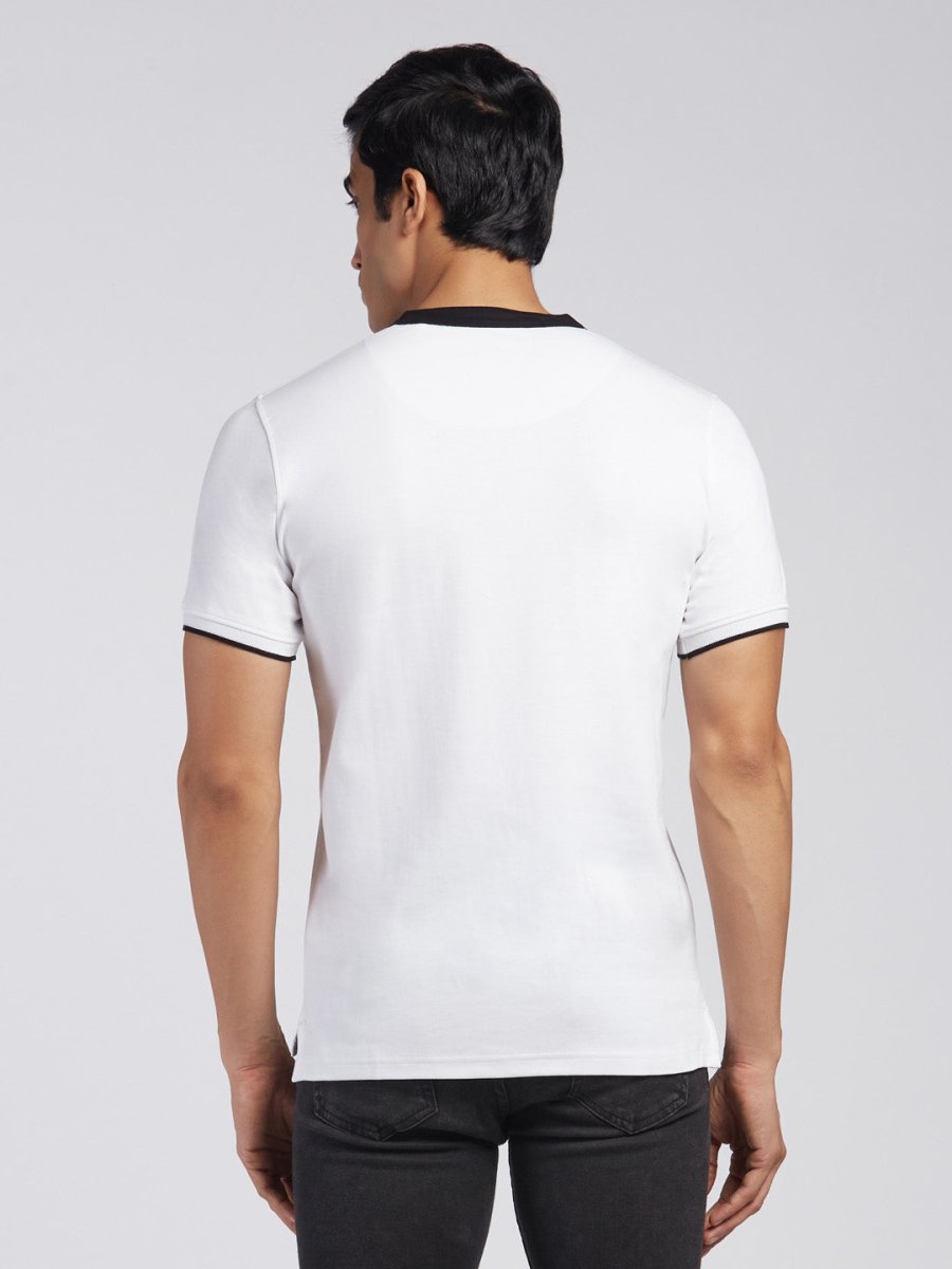 Contrast Collar 100% Cotton White T-shirt - Moon