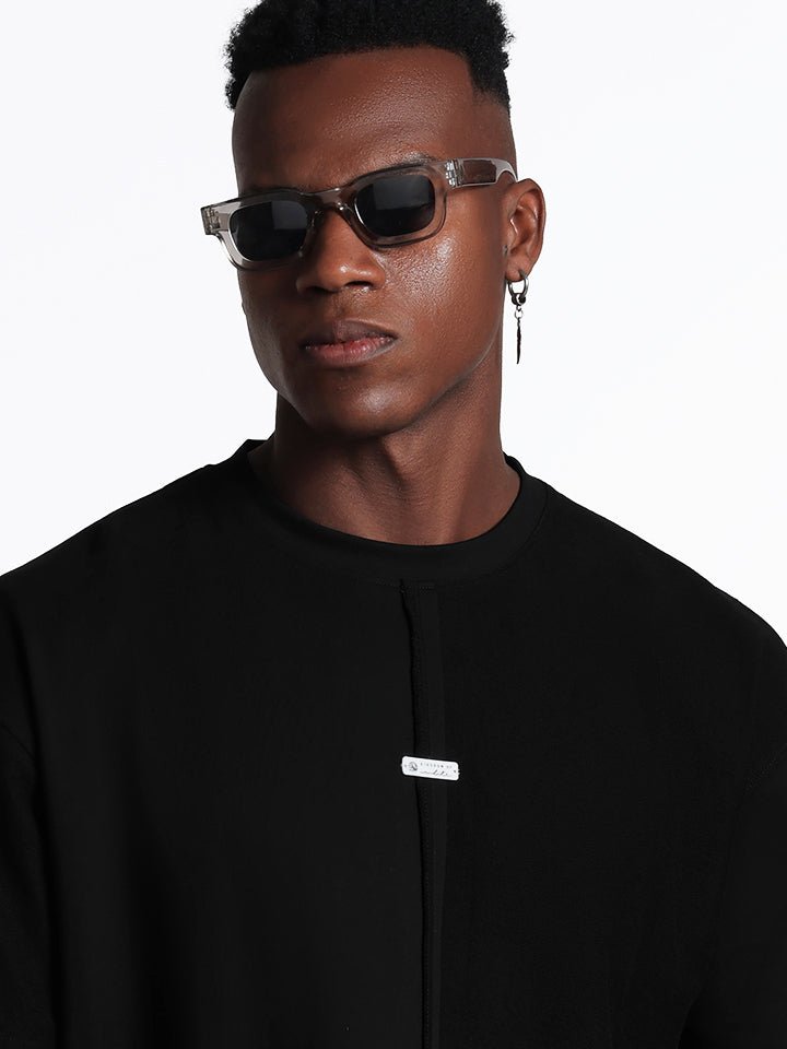 crew neck collar oversized Cotton Black T-shirt