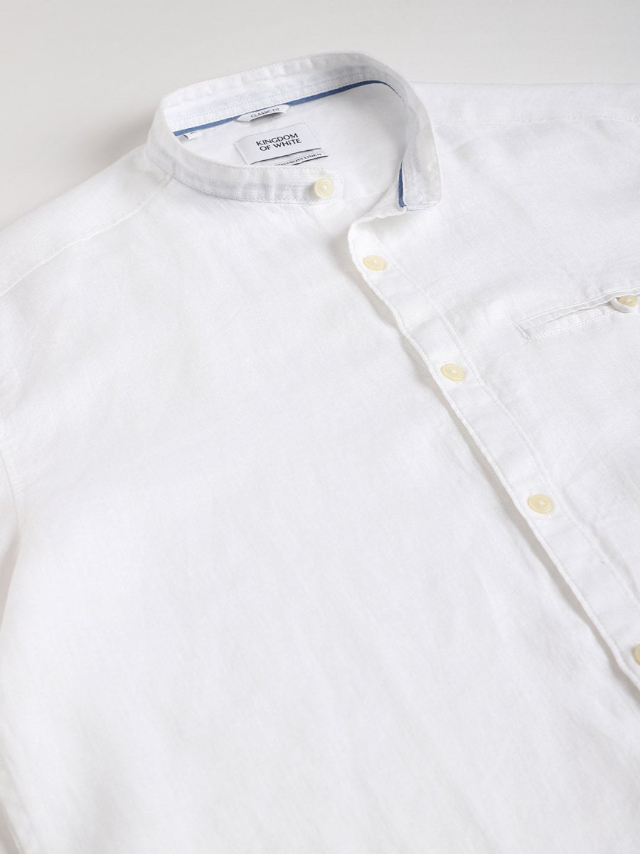 Mandarin Collar Welt Pocket Linen Shirt - Mellow