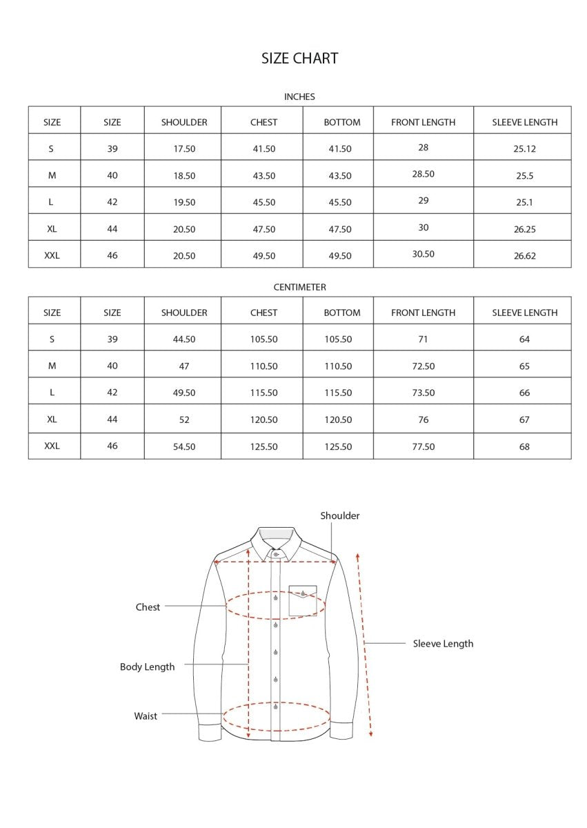 Size chart for Inches