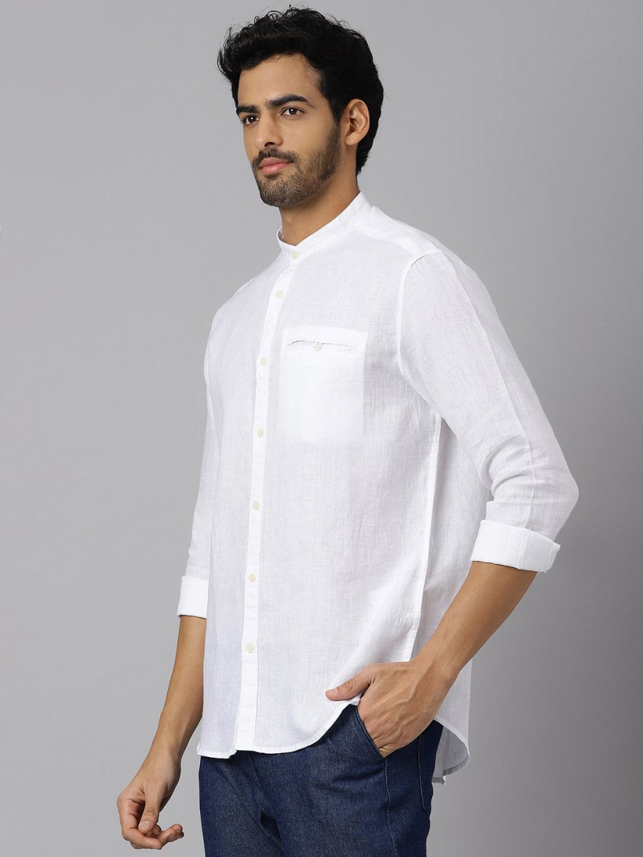 Mandarin Collar Welt Pocket Linen Shirt - Mellow