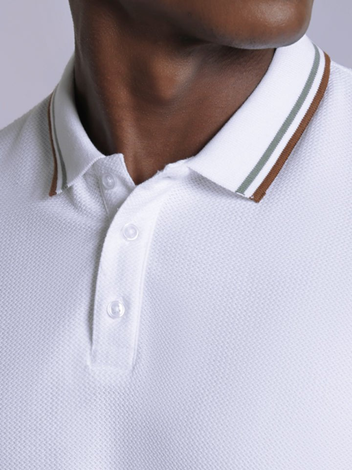 White Knitted Cotton Polo T-Shirt - Stallion 