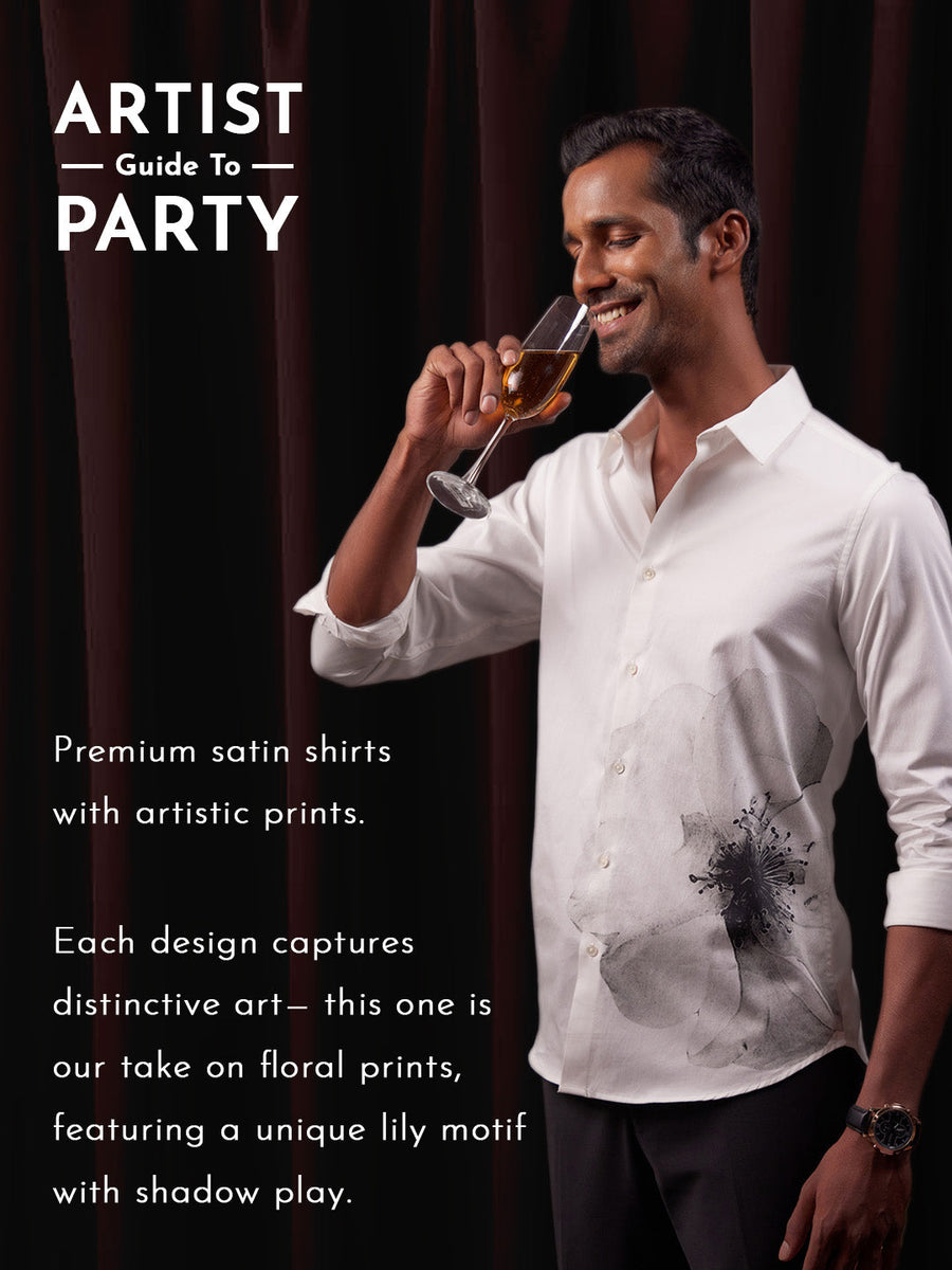 Unique Cotton Party Shirt with Lily Motif - Nocturnal