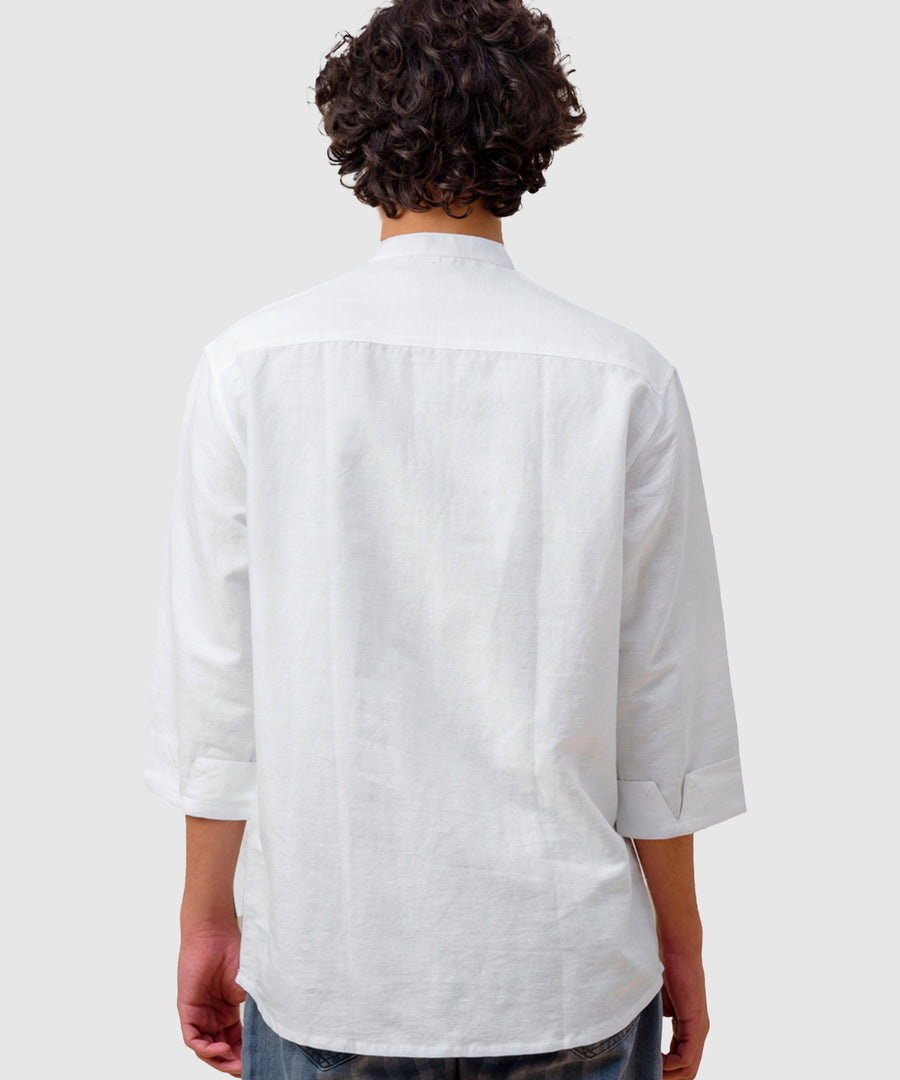 Panel Detail Cotton Linen White Kurta - Halfway