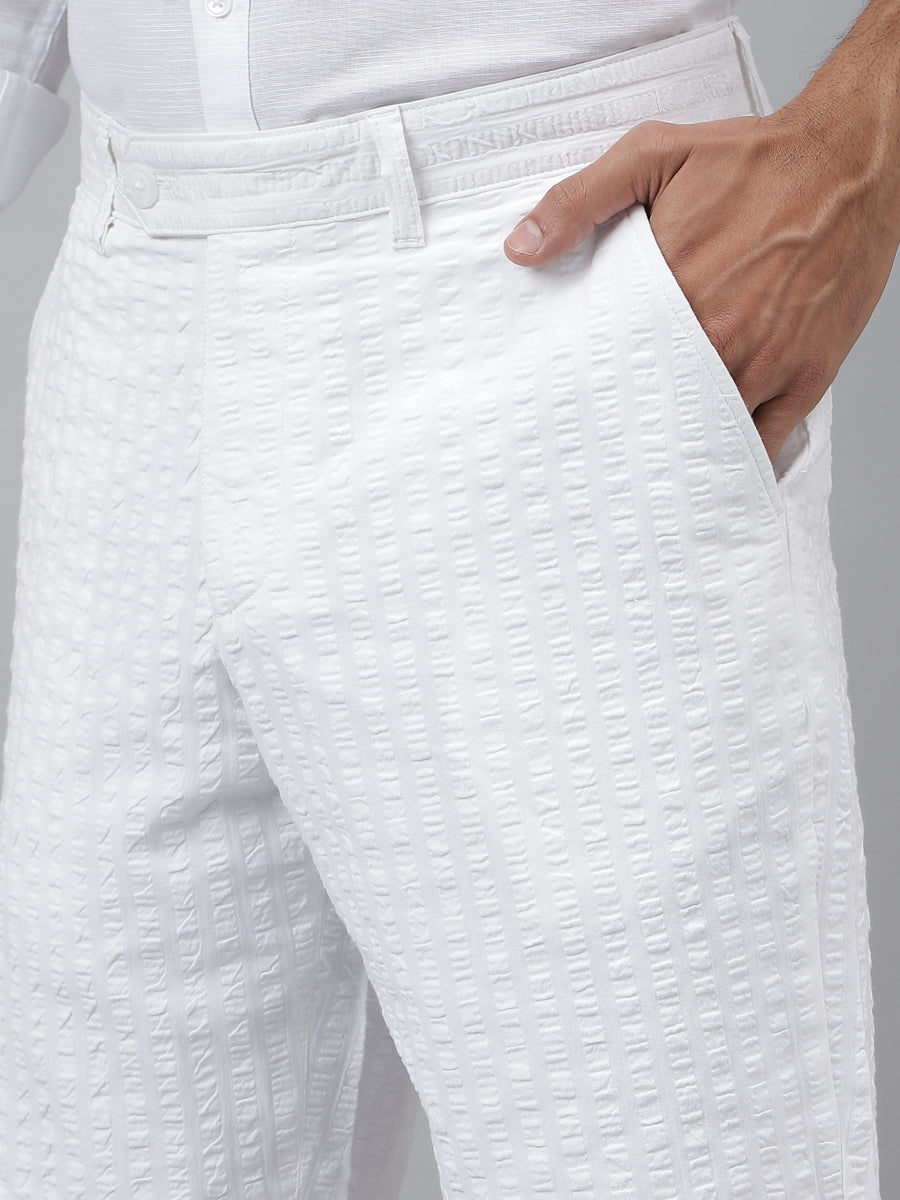 100% Cotton White Seersucker Shorts - Contrails