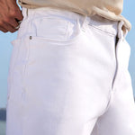 White Knitted Denim Cotton Shorts - Verve