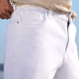 White Knitted Denim Cotton Shorts - Verve