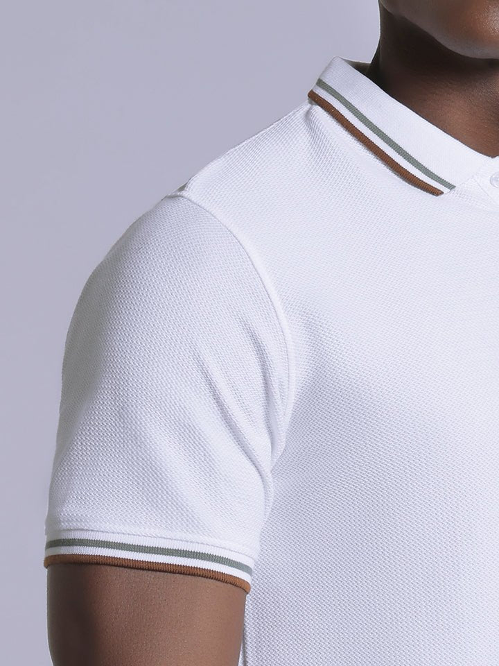 White Knitted Cotton Polo T-Shirt - Stallion 