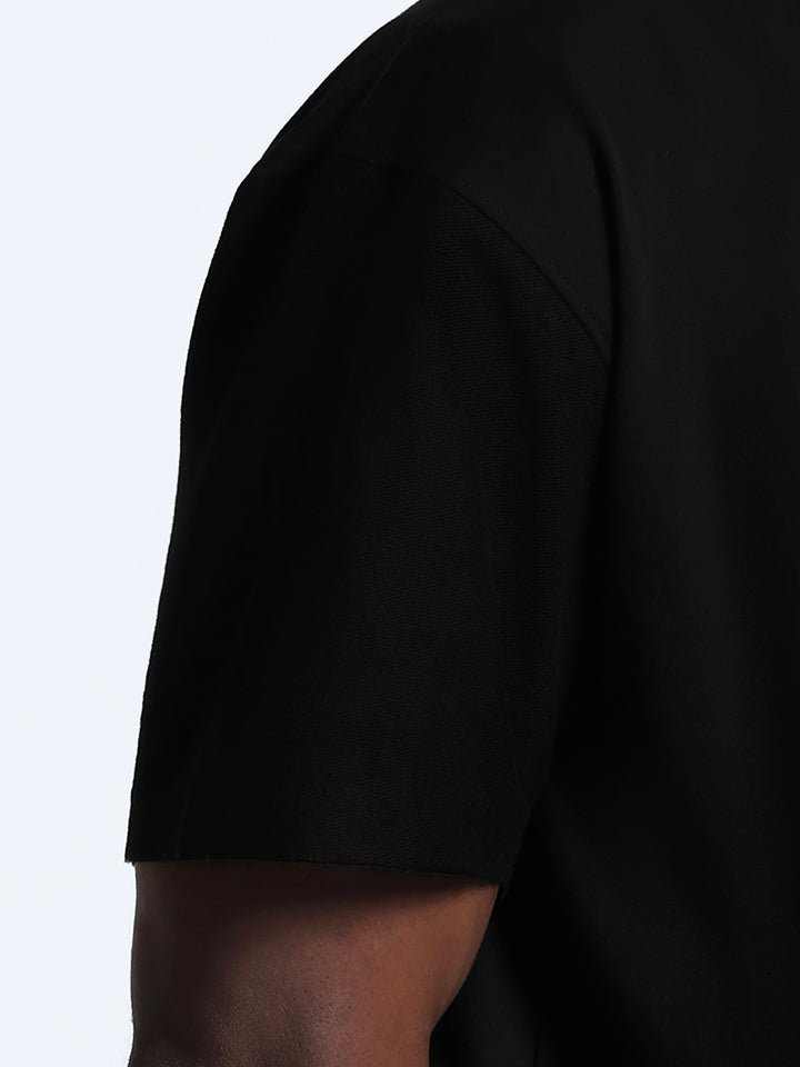 crew neck collar oversized Cotton Black T-shirt