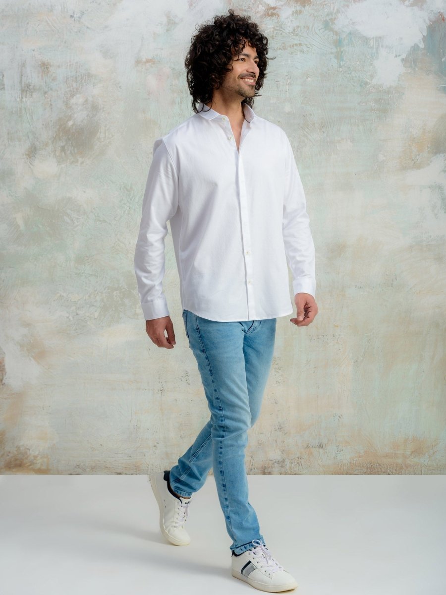 Concealed Placket Classic Cotton White Shirt - Flake