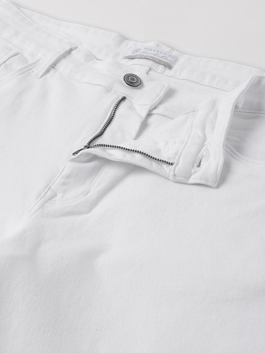 White Knitted Stretch Denim Shorts -Verve