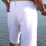 White Knitted Denim Cotton Shorts - Verve
