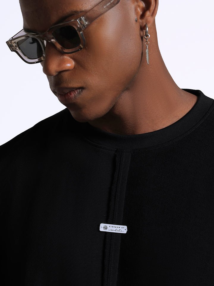 crew neck collar oversized Cotton Black T-shirt