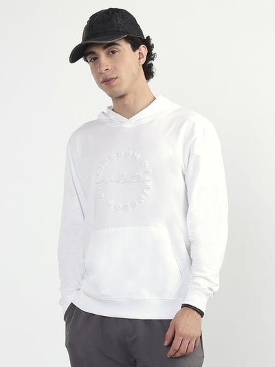 Echo White Hooded Looper Knit Sweatshirt
