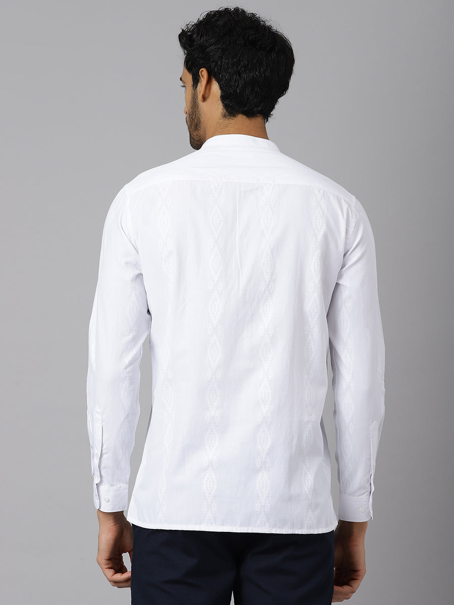 Mandarin Collar Jacquard Pattern White Shirt - Causeway