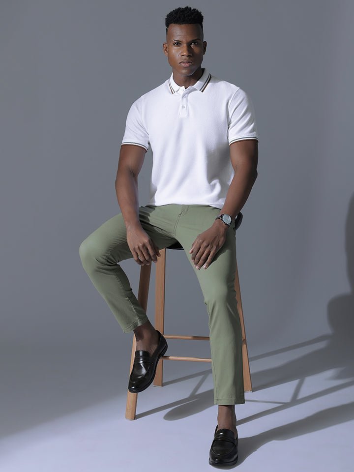 White Knitted Cotton Polo T-Shirt - Stallion 