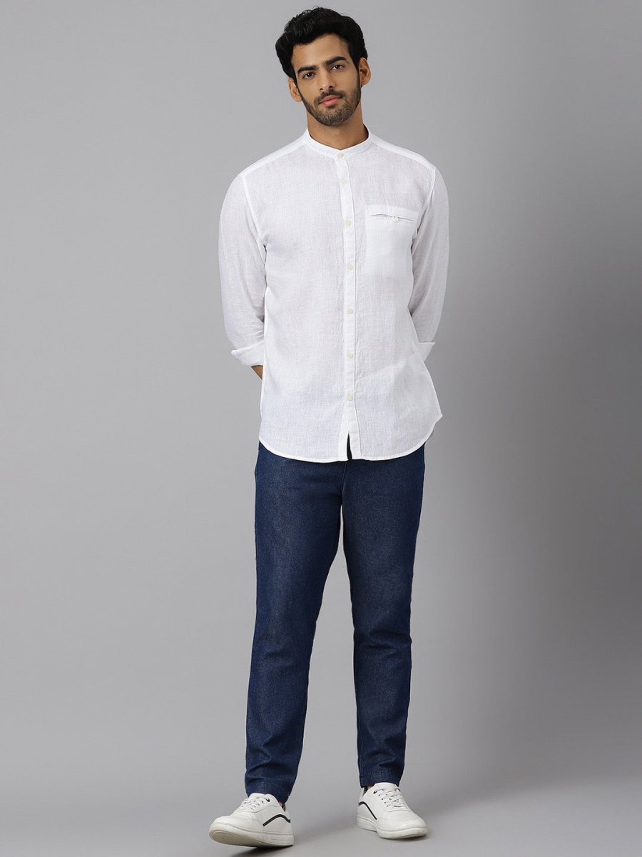 Mandarin Collar Welt Pocket Linen Shirt - Mellow