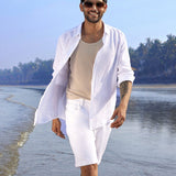 White Knitted Denim Cotton Shorts - Verve
