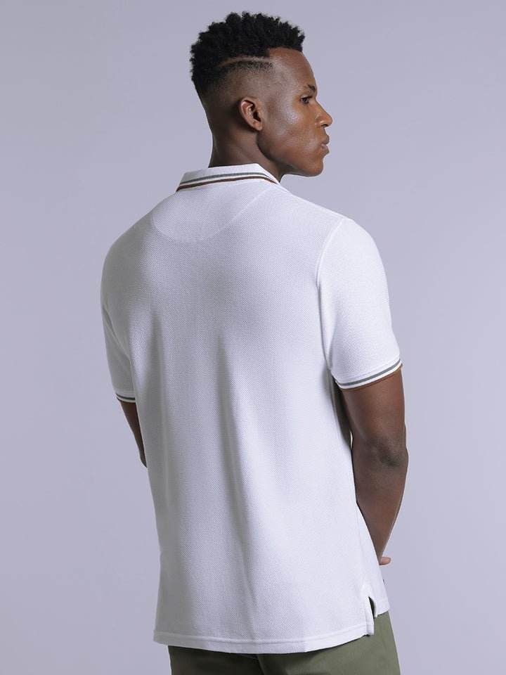 White Knitted Cotton Polo T-Shirt - Stallion 