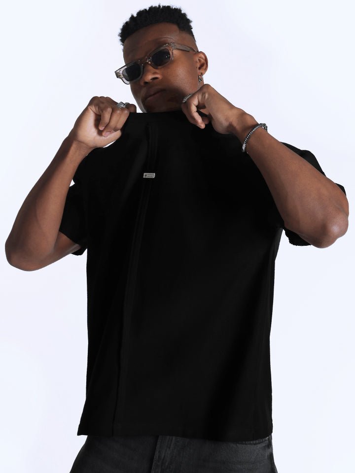 crew neck collar oversized Cotton Black T-shirt