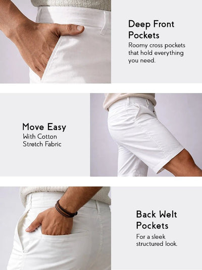 Stroll White Stretch Cotton Shorts for men