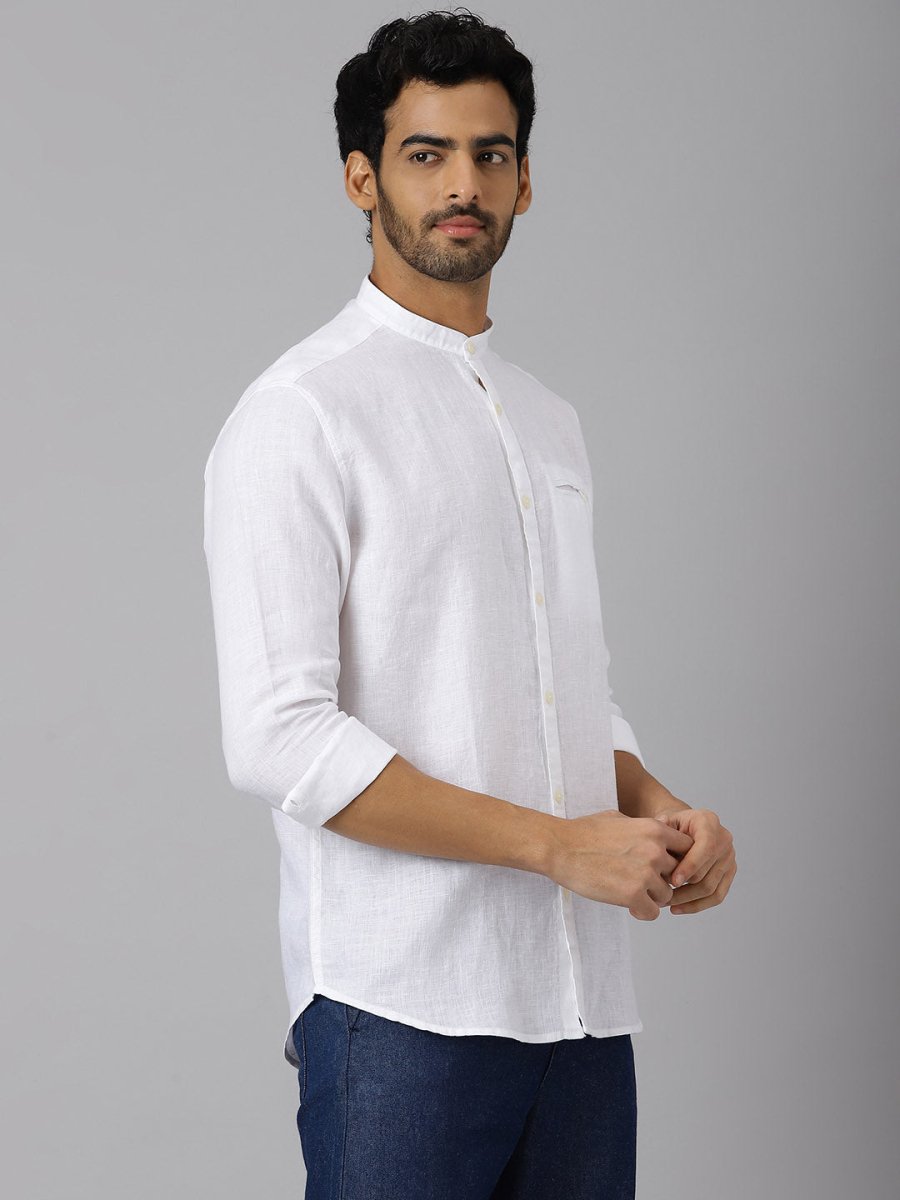 Mandarin Collar Welt Pocket Linen Shirt - Mellow