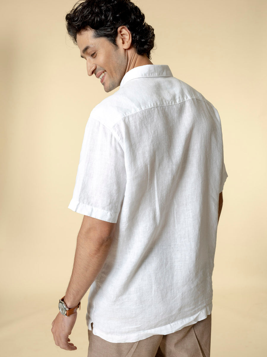 Patch Barrel Pocket Linen White Shirt - Relaxer
