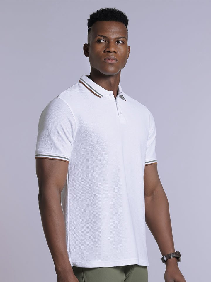 White Knitted Cotton Polo T-Shirt - Stallion 