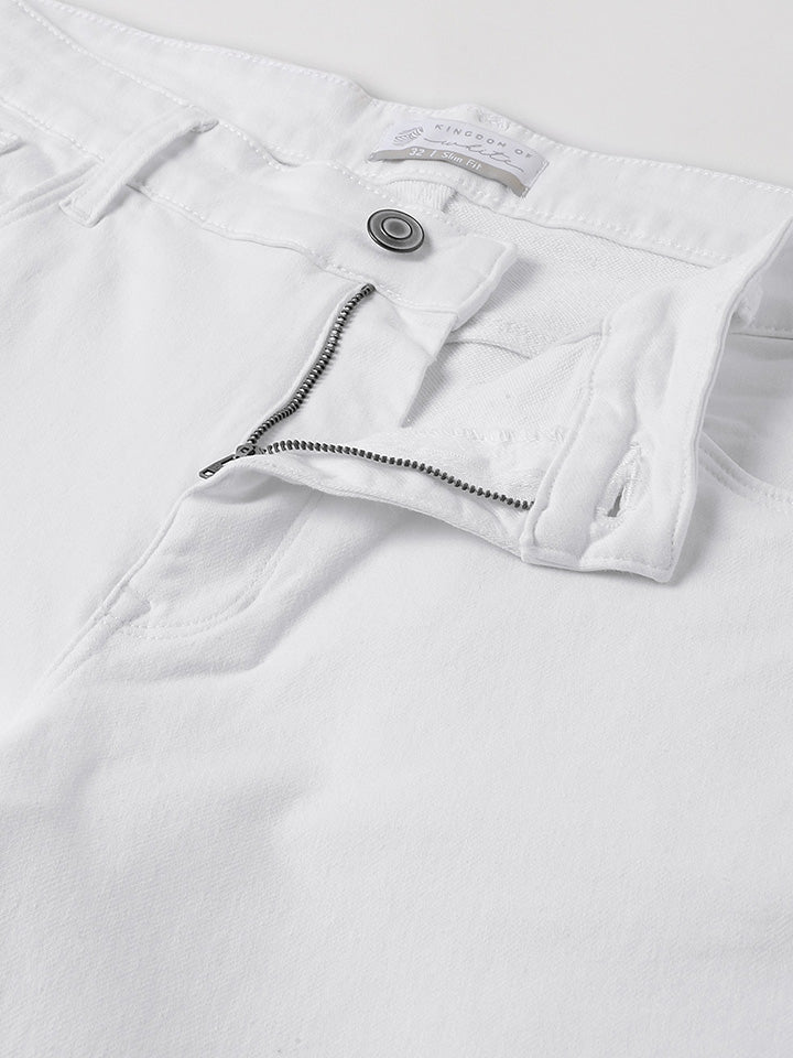 White Knitted Denim Cotton Shorts - Verve
