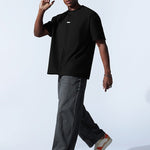 crew neck collar oversized Cotton Black T-shirt